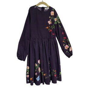 Molo Girls Cordelle Dark Purple Dress w Print of Flowers & Berries Ages 11-12